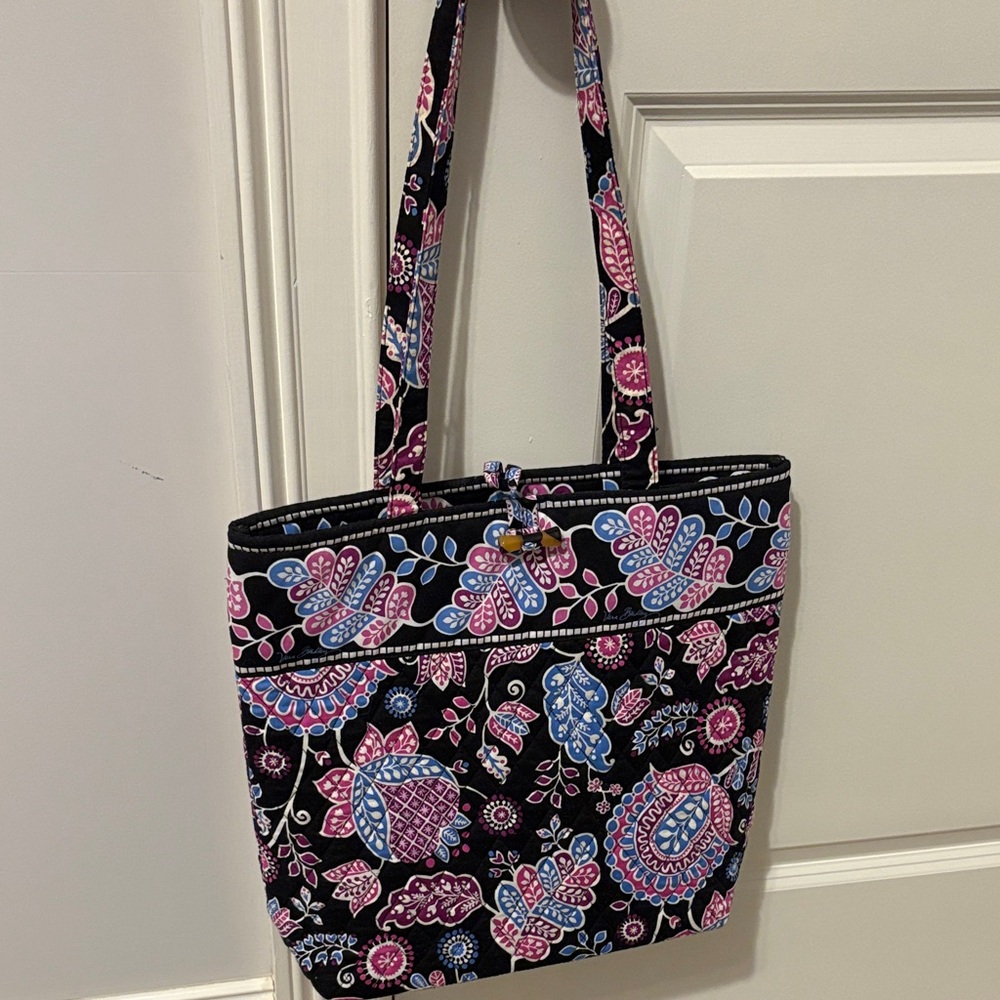 Vera Bradley Floral Patterned Tote Bag - Black, Pink, Blue